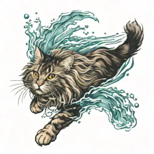 Norwegian Forest Cat Swimming