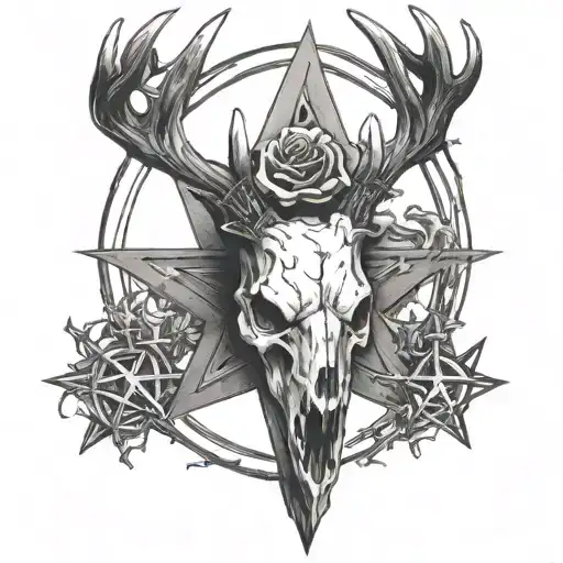 Deer Scull Pentagram Star Satan