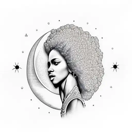 Spiritual Mother Nature Kneeling Woman With Afro Holding The World With Moon And Sun Behind Her