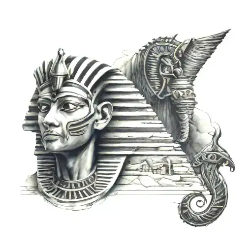 Pharaoh Tattoo With The Initial U Somewhere In The Background