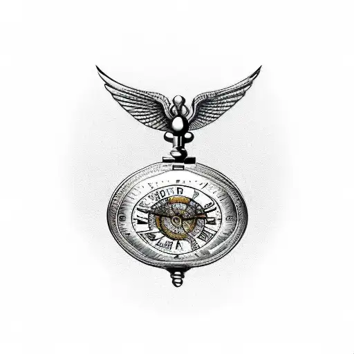 Archery Bow And Pocket Watch With Phoenix Wings
