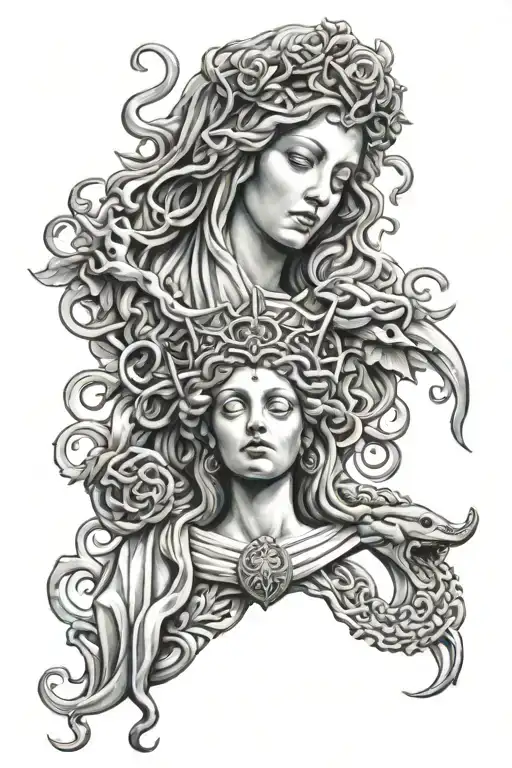 Medusa Head Heart Virgin Mary Holding Gun
