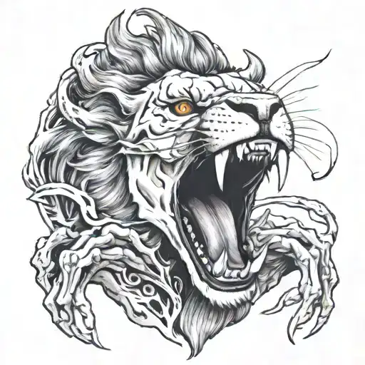 Burning Lion Skellet Screaming Skull
