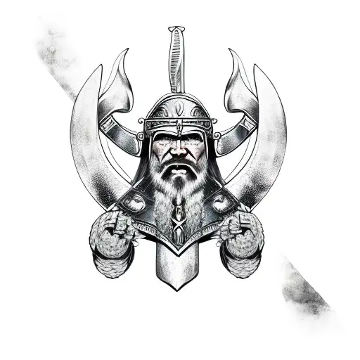 Viking Warrior And Viking Ship