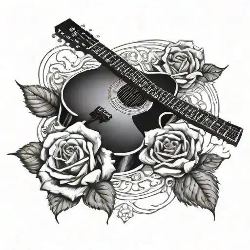 Rose And Guitar Intertwined