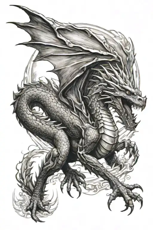 Powerful Dengerous Dragon Flying Towards The Sun