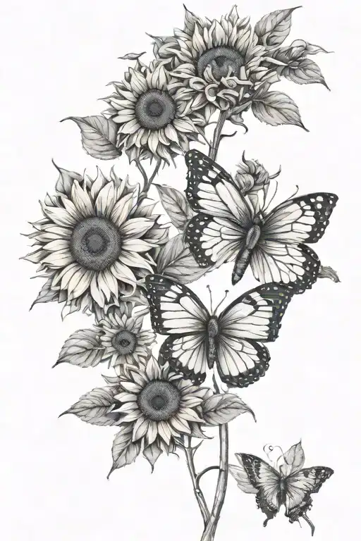 Sunflower Butterfly Flowers Intertwined