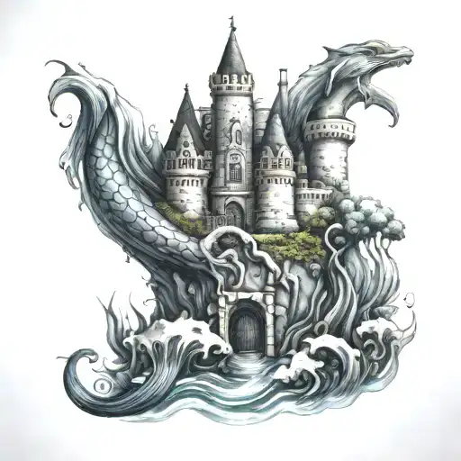A Castle Being Painted By A Mermaid Underwater