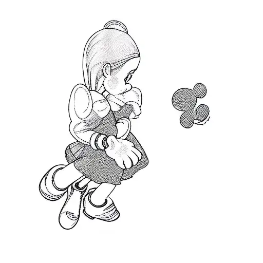 A Little Girl Holding A Mickey Mouse Stuffed Animal