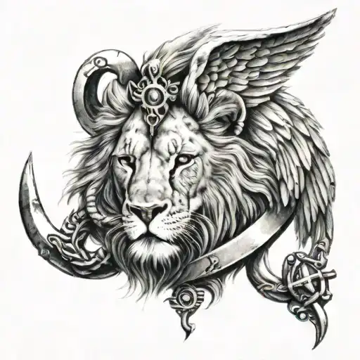 Lion With Wings And An Anchor Intertwined