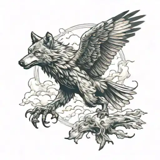 Wolf And Eagle Flying