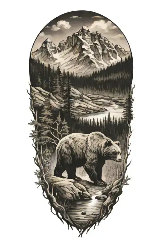 Bear And Woods And Mountains
