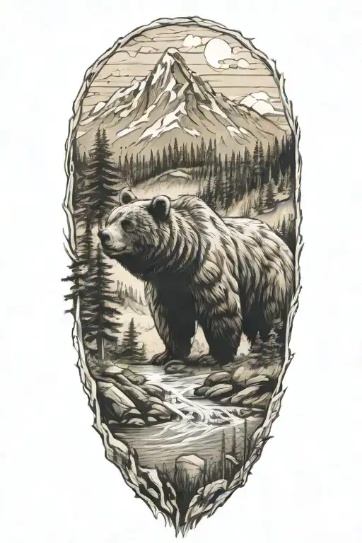 Bear And Woods And Mountains