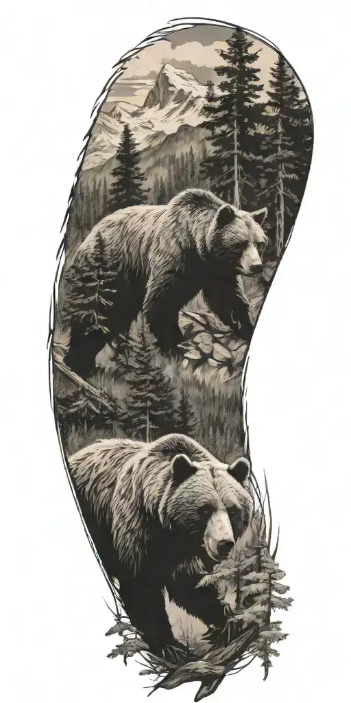 Bear And Woods And Mountains