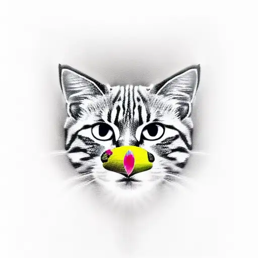 A Gray Stripped Cat With Tulips