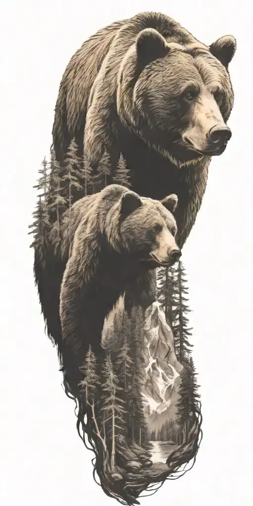 Bear And Woods And Mountains