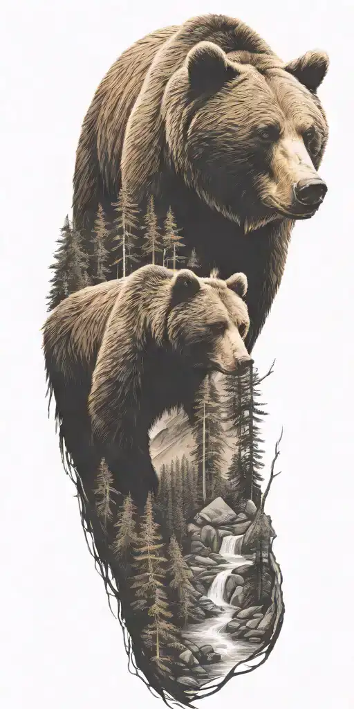 Bear And Woods And Mountains