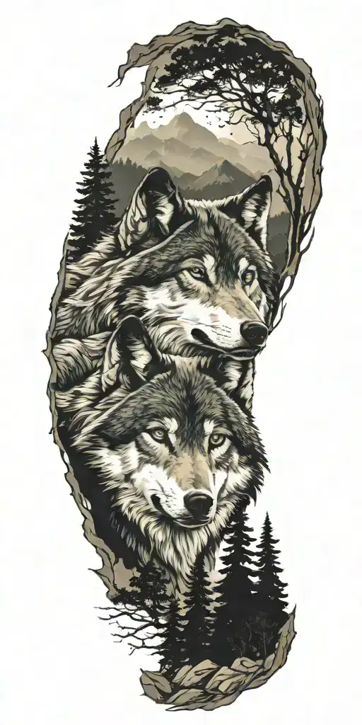 Wolf And Woods And Mountains