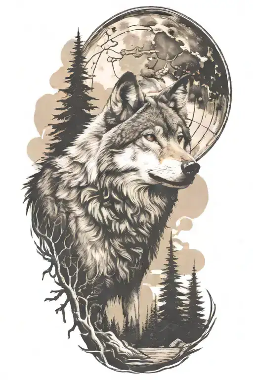 Wolf And Woods And Mountains