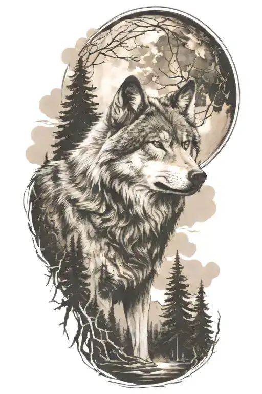 Wolf And Woods And Mountains