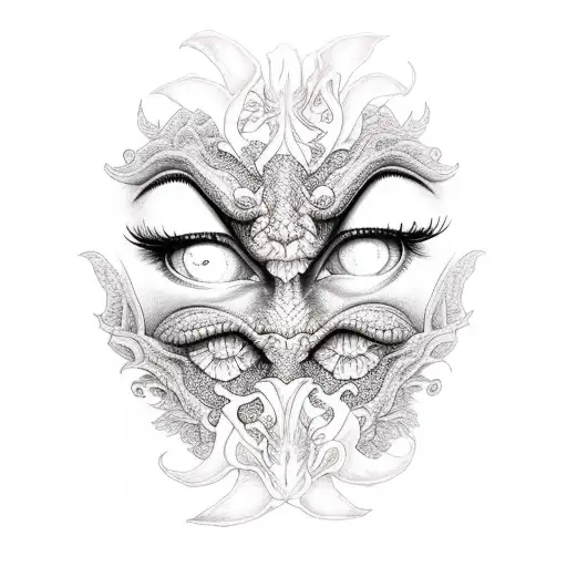 Monster Woman Face With Beautiful Eyes And Orchid