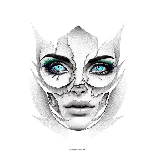 Broken Half Face Of Woman With Orchid Plant