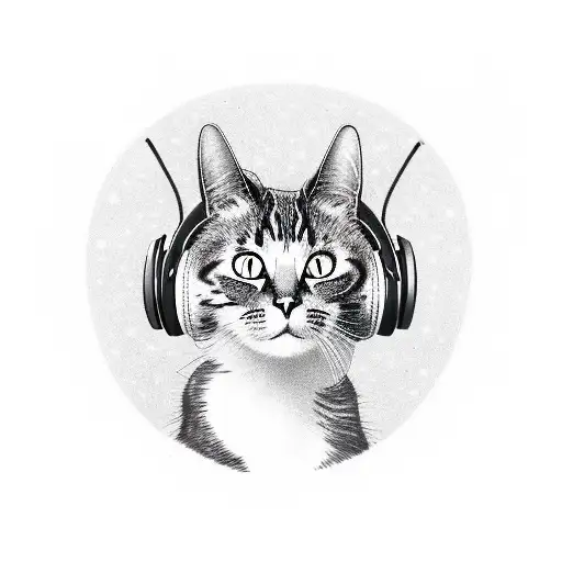 A Realistic Portrait Of A Cat Wearing Headphones With A Galaxy Background