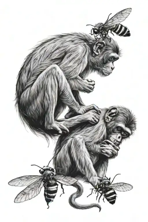 Monkeys Playing With A Bee Flying