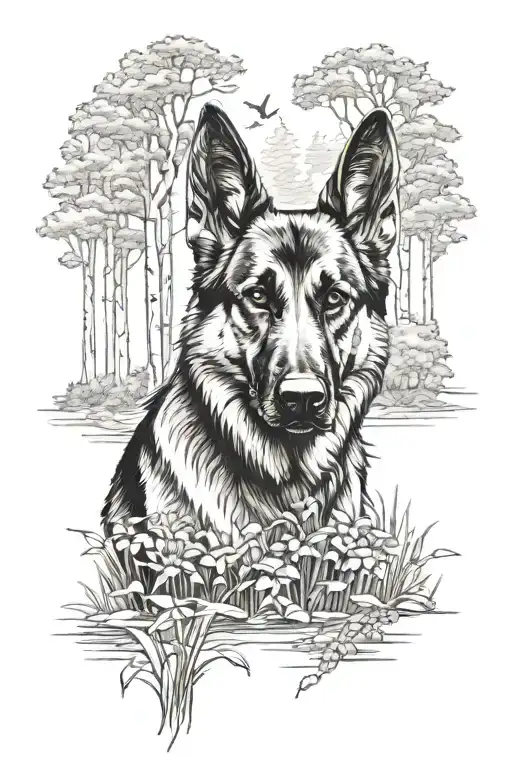 Woodland Scene With German Shepherd I