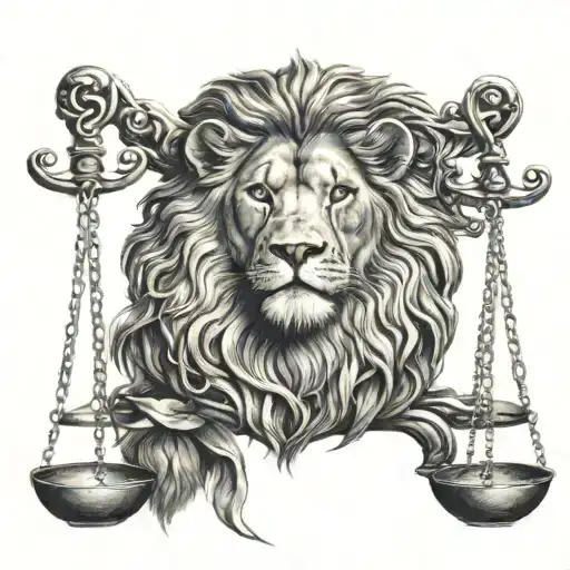 Lion Head Scales Of Justice Intertwined