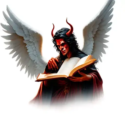 Angel And Devil Holding Open Book
