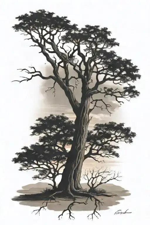 Boab Tree Sillouette Against Beach Sunset Sky