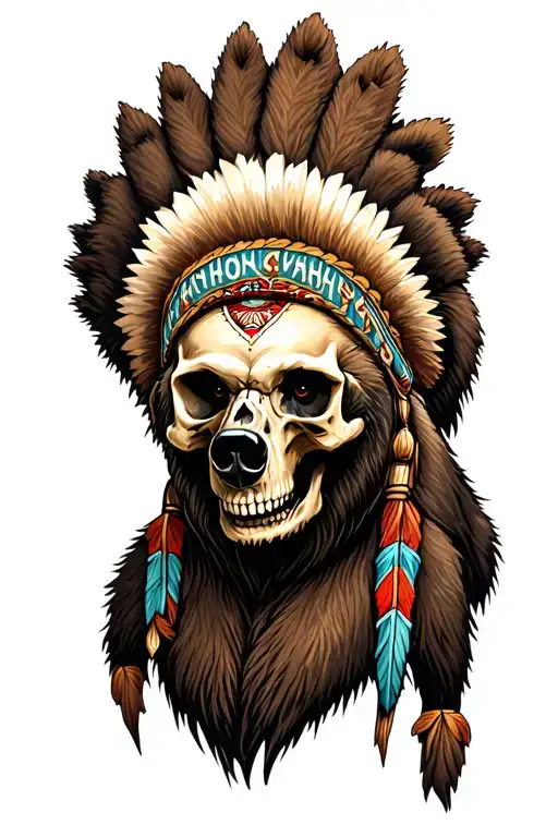 Skull With Aggressive Grizzly Bear Headdress Being Worn