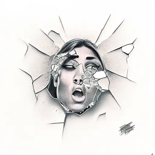 Woman Breaking Out Of Broken Glass Crying