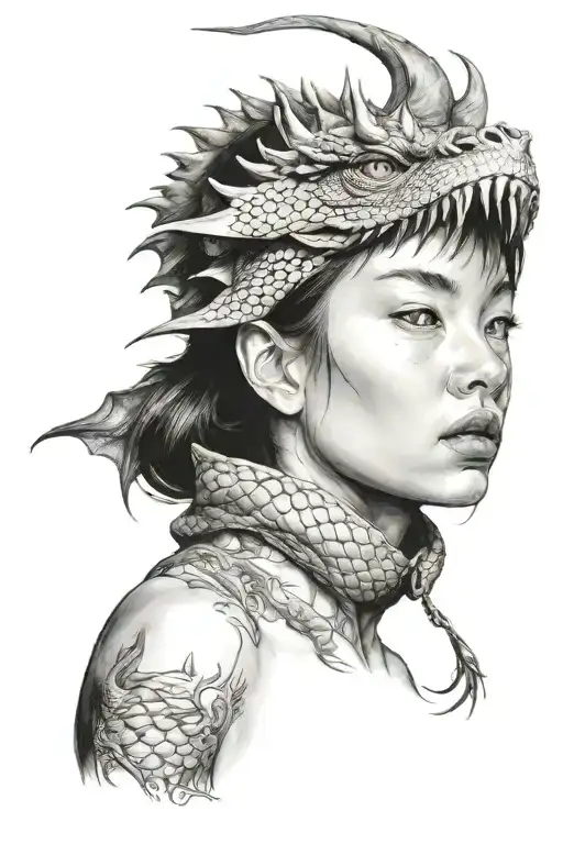 The Big Dragon Under Him Face Of Girl Looking