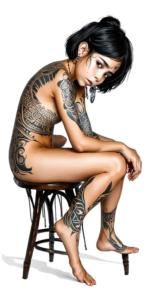 Tribal Girl With Short Hair Sitting Down