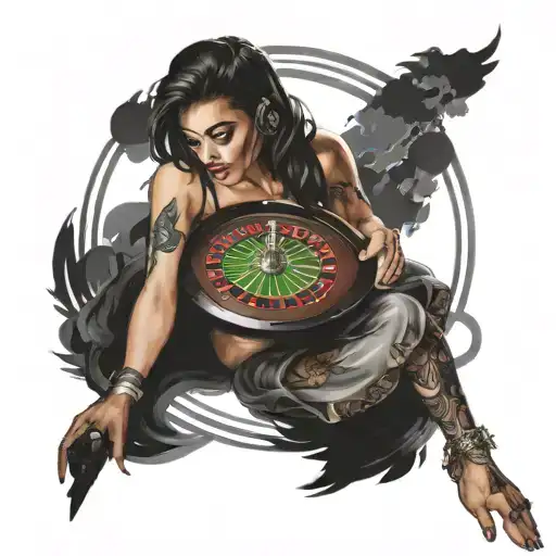 A Woman With A Roulette Wheel As A Halo