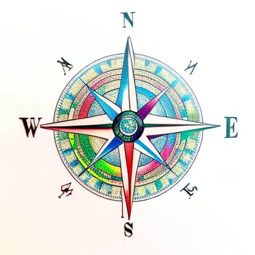 A Realistic Compass Surrounded By Colorful Tropical Flowers