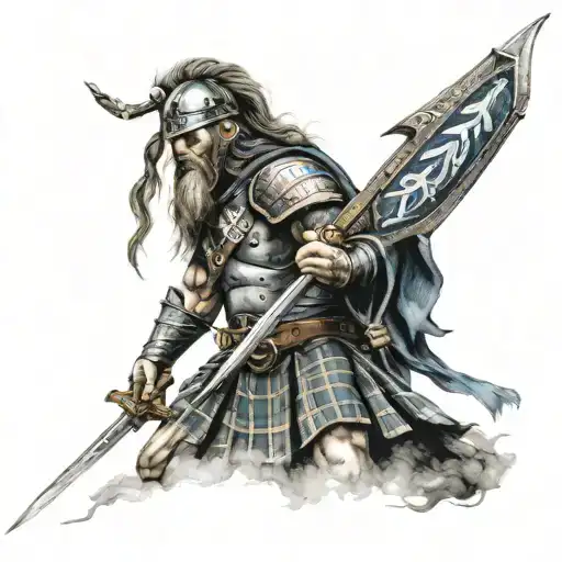 Scottish Warrior Standing With A Sword