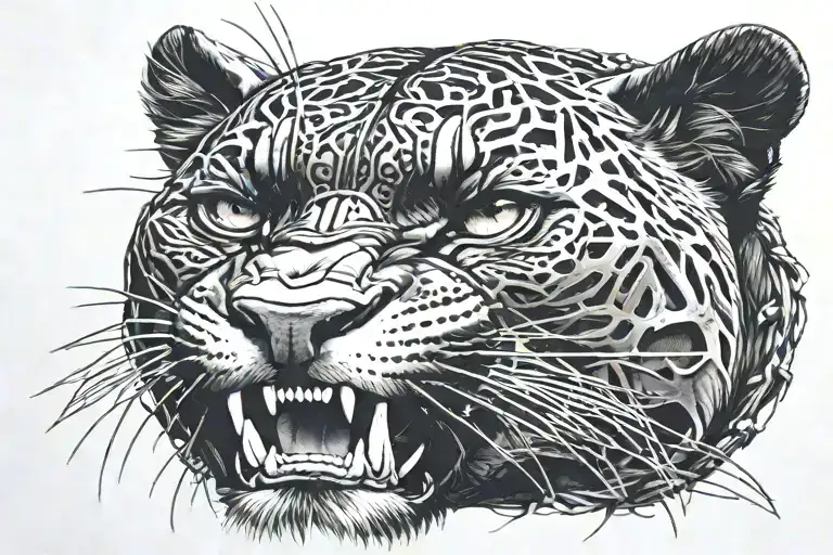 Black Panther With Dimond Teeth Covered In Barbed Wire