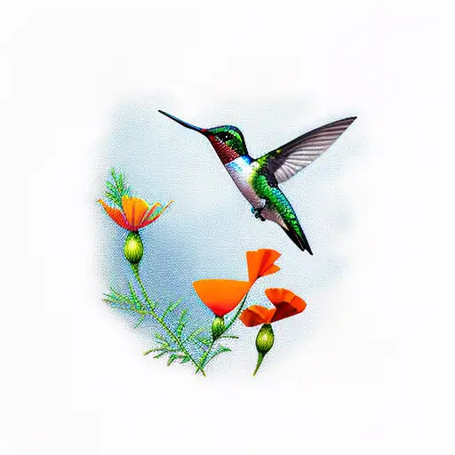 Hummingbird With California Poppy
