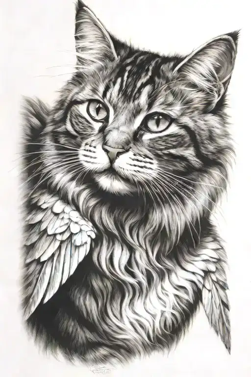 Cat Fluffy Striped With Wings