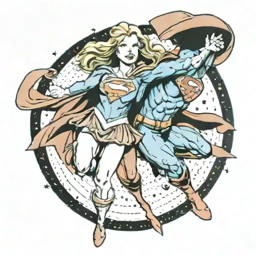 A Mashup Tattoo Of Supergirl And Superman Flying Together In Space