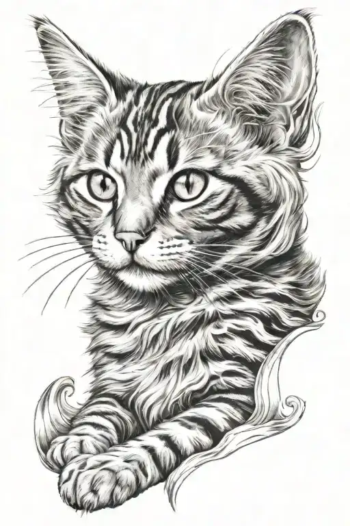 Adult Fluffy Striped Cat As An Angel Portrait