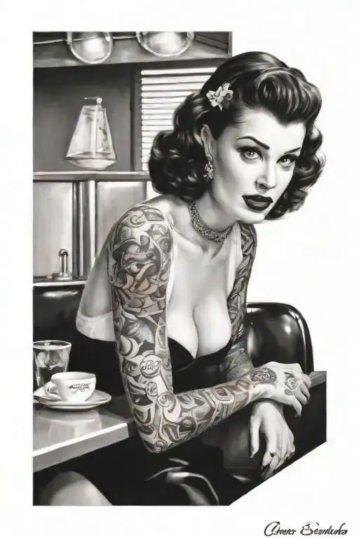 50S Girl Pinup Girl With Tattoos Diner