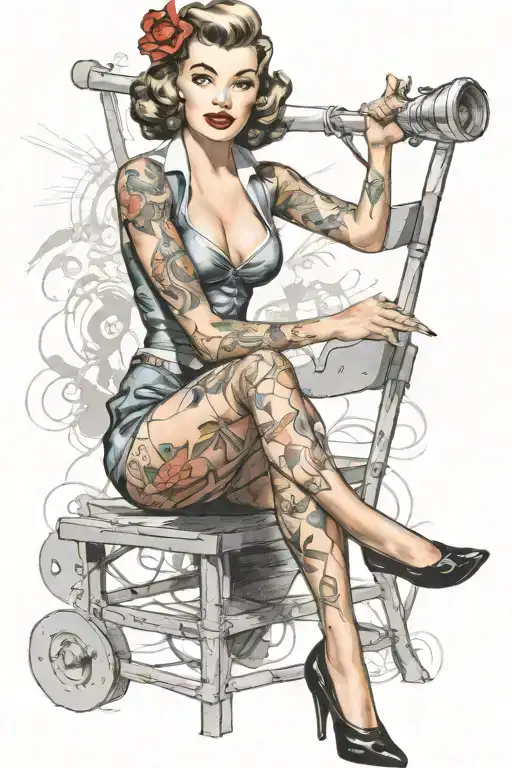 50S Pinup Girl Sitting Cross Legged