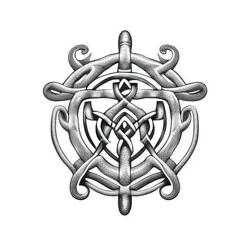 Celtic Circular Tree With Snake Rod Of Asclepius