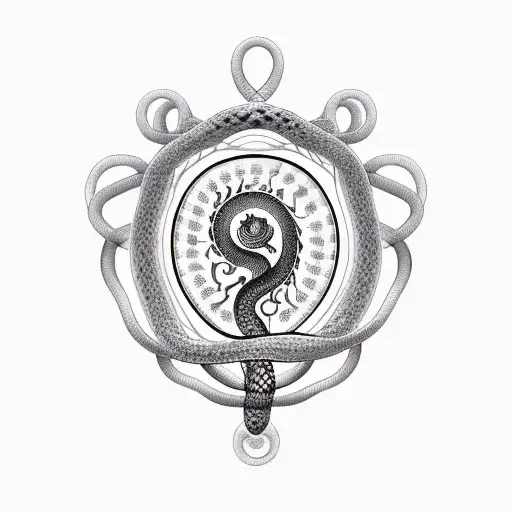 Circular Tree Of Life With Snake Rod Of Asclepius