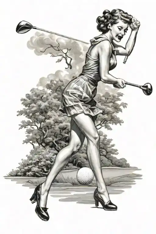 Pinup Girl Playing Golf On A Vintage 50S Golf Course