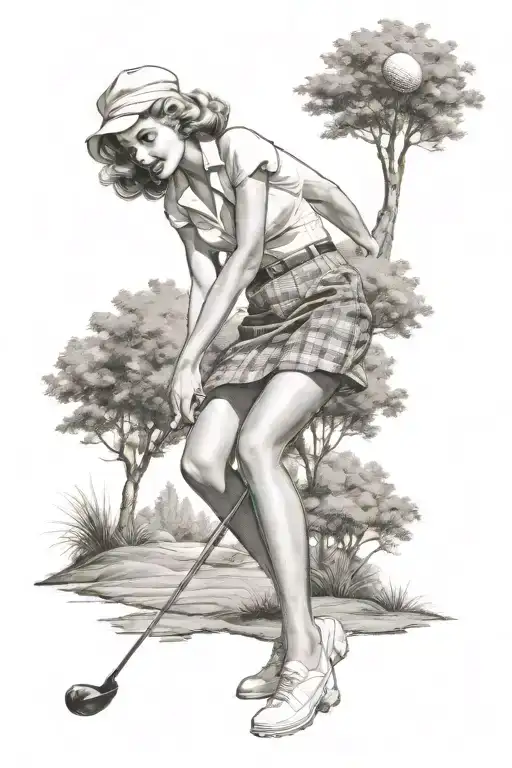 Pinup Girl Playing Golf On A Vintage 50S Golf Course